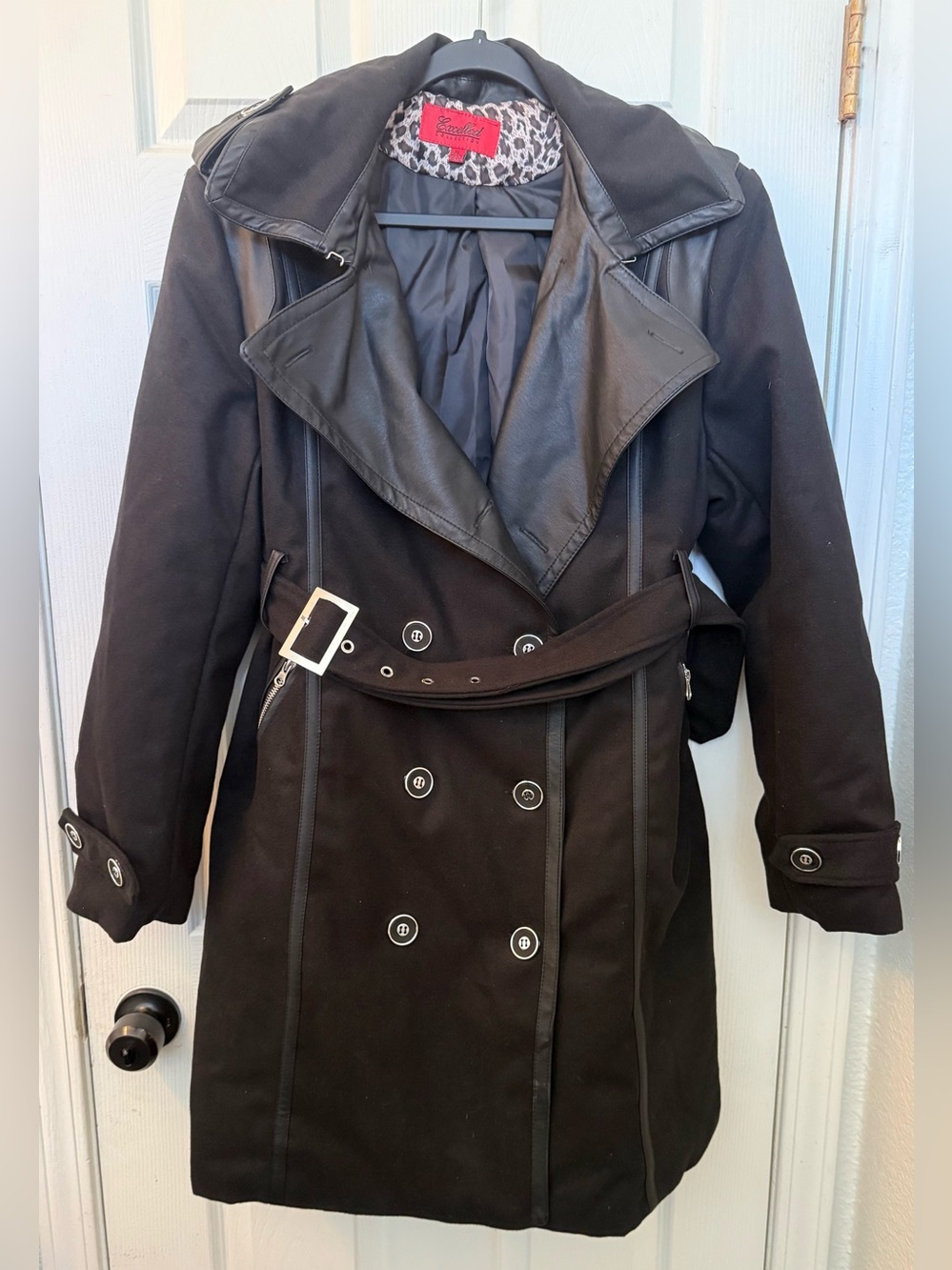 Excelled Collection Double-Breasted Faux-Wool Trench
Coat